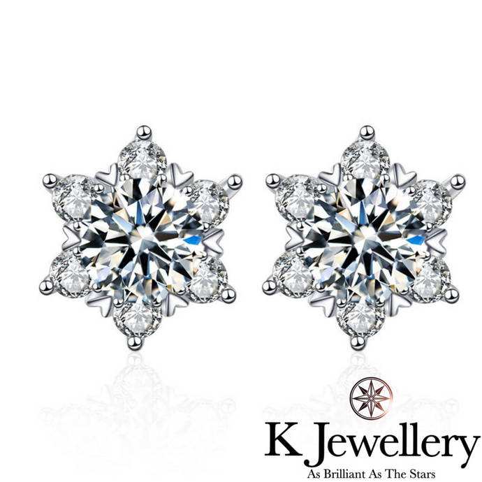 Moissanite Snowflake Ear Studs 莫桑石圍石雪花耳釘