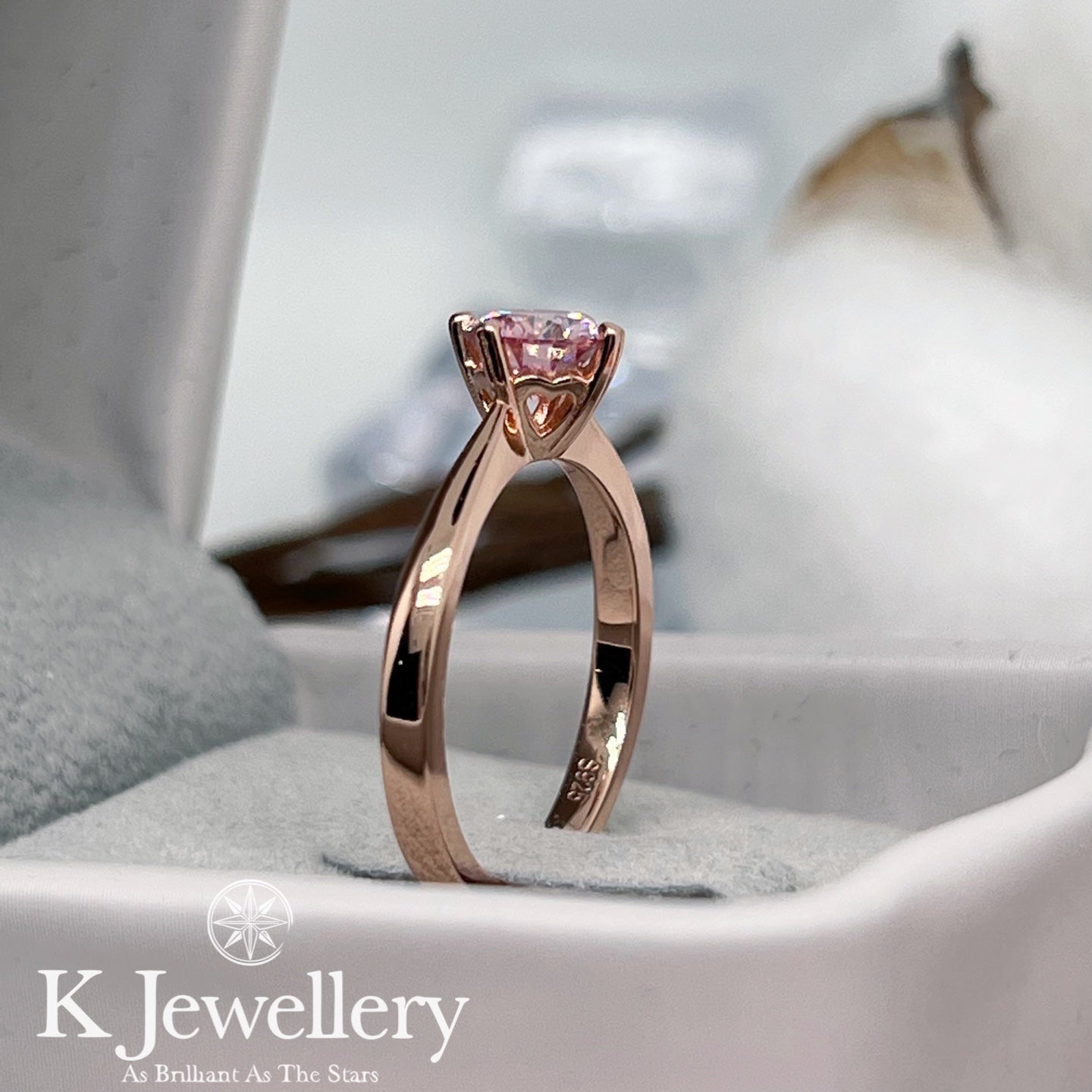 Moissanite Four Claws Love Ring custom pink moissanite ring – K 