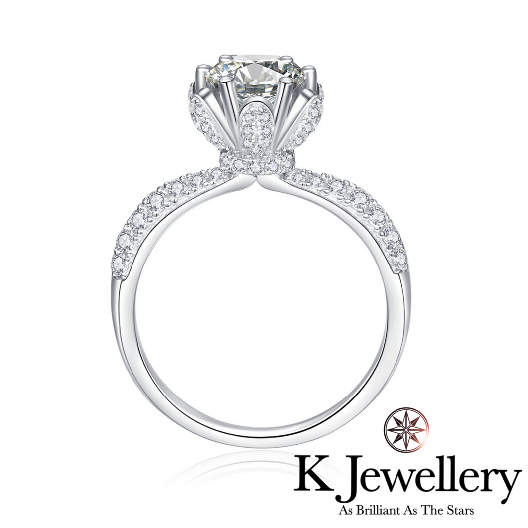 Moissanite Flower Crown Ring 莫桑石皇冠花托戒指