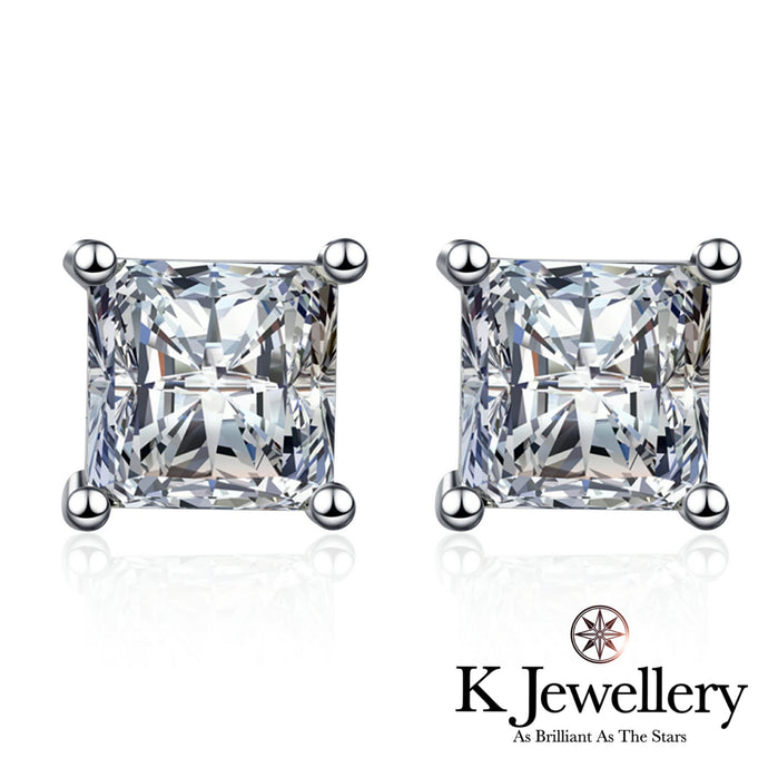 Moissanite Princess Cut Ear Studs 莫桑石公主方石清鑲耳釘