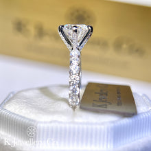 Load image into gallery viewer Moissanite 3ct Full Paved Six Prong Ring Moissanite 3 card surrounded by six prong ring
