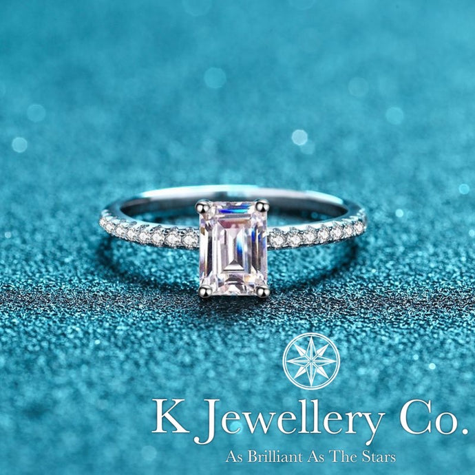 Moissanite Radiant Cut/ Emerald Cut Micro Pave Ring Moissanite Emerald Cut/ Radiant Cut Micro Pave Ring