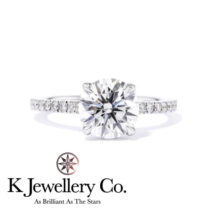 Moissanite Four Prong Hidden Halo Paved Ring Moissanite Four Prong Hidden Halo Paved Ring