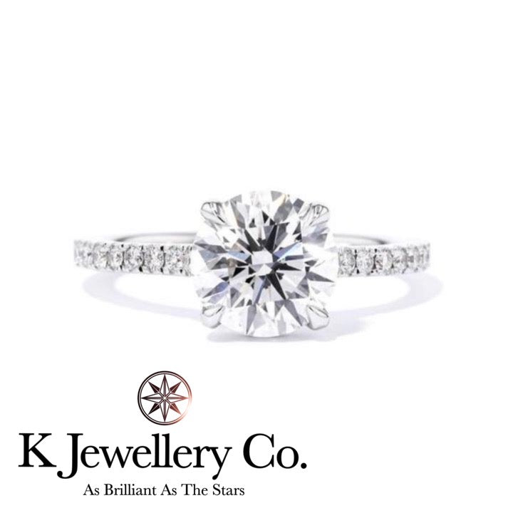 Moissanite Four Prong Hidden Halo Paved Ring 莫桑石四爪隱形高托圍鑲戒指