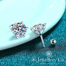 Load image into gallery viewer Moissanite Six Prong Ear Studs Moissanite six prong high set screw earrings
