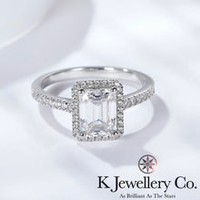 Load image into gallery viewer Moissanite Radiant Cut/ Emerald Cut Paved Ring Moissanite Emerald Cut/ Radiant Cut Paved Ring
