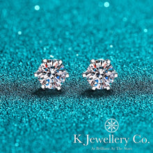 Load image into gallery viewer Moissanite Six Prong Ear Studs Moissanite six prong high set screw earrings
