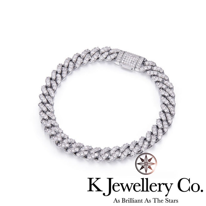 Moissanite Full Paved Cuban Chain Bracelet 莫桑石滿鑽古巴實心手鏈