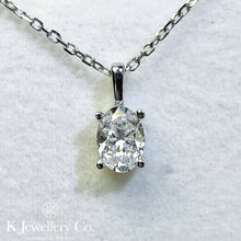 Load image into gallery viewer Moissanite Oval Four Prong Necklace Moissanite Oval Clear Setting Necklace
