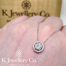 Load image into gallery viewer Moissanite Round Halo Necklace Moissanite Round Halo Necklace
