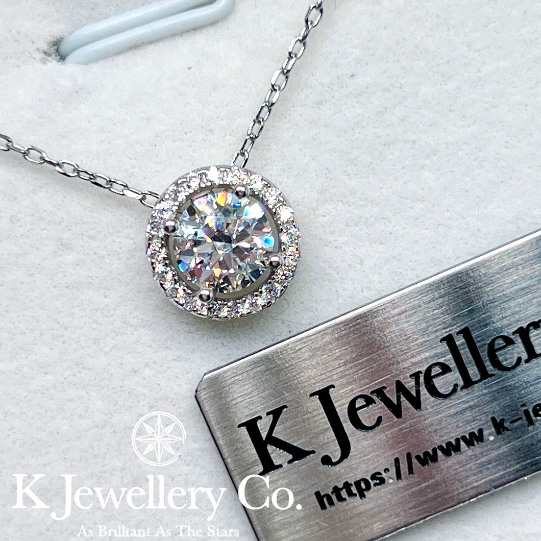 Moissanite Round Halo Necklace Moissanite Round Halo Necklace